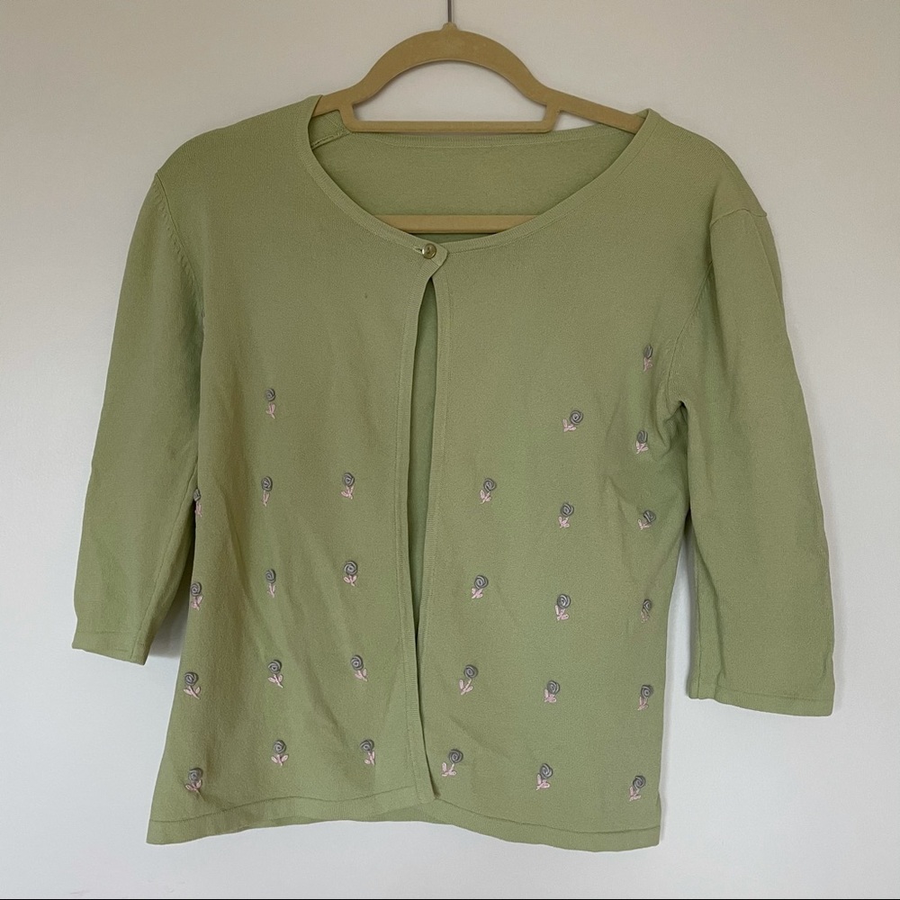 3/$30 green cardigan with flowers small